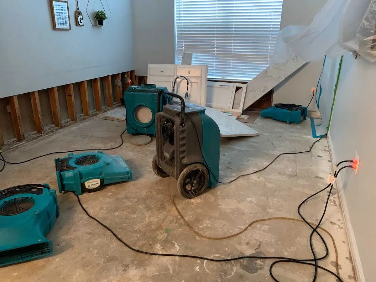 Dehumidifier in flood-cut room for Water Damage Restoration in Princeton